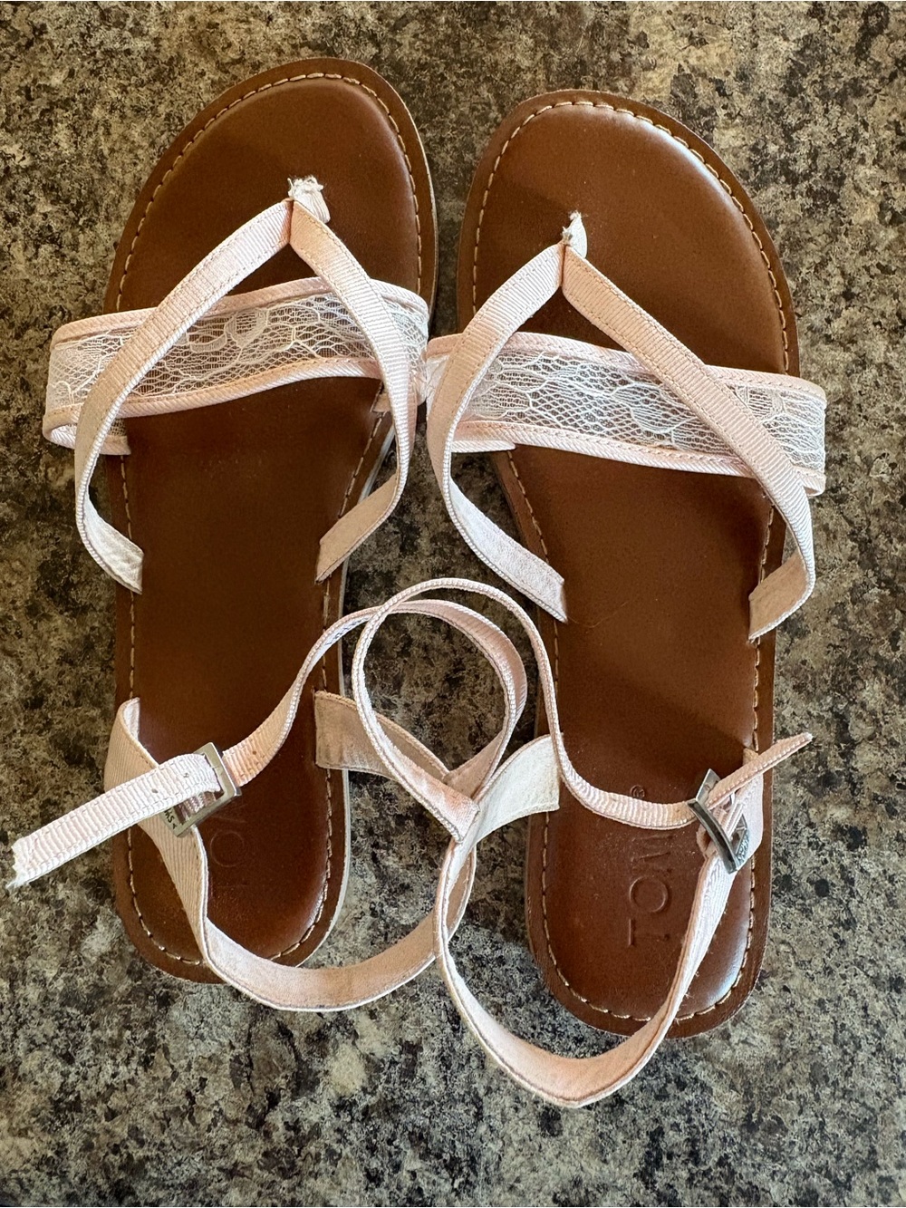 Toms Women’s Lace Strap Sandals in Pale Pink